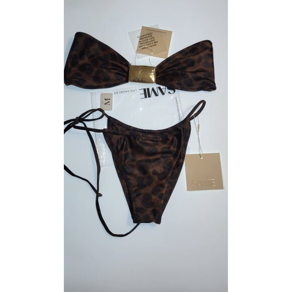 SAME LOS ANGELES BIKINY WOMENS Knotted Top / Bootom Medium 90's Brown /Black - Picture 1 of 6